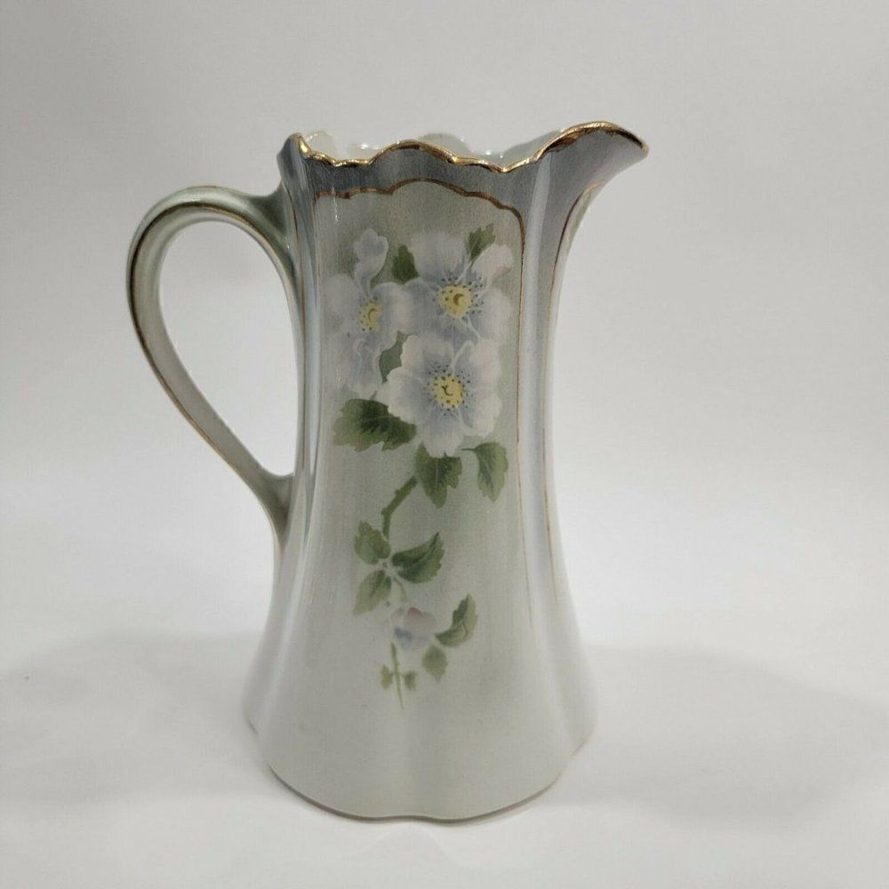 K & G LUNEVILLE FRANCE Floral Decorated Handled Pitcher